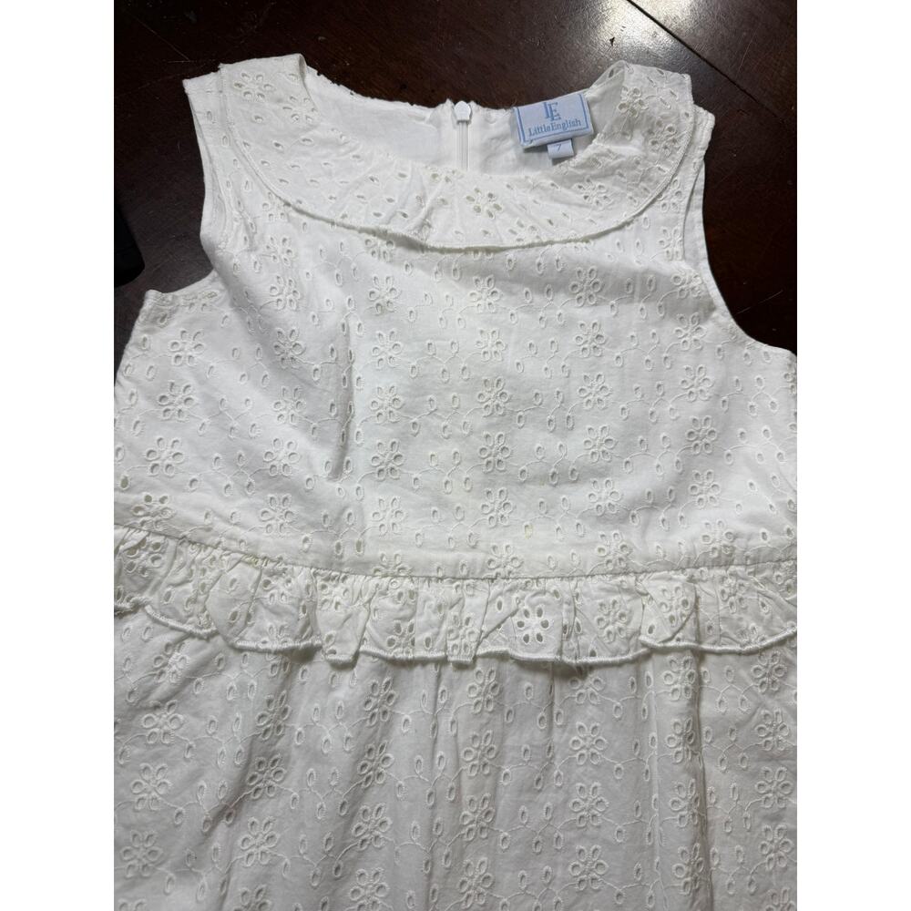 Little English Girls White Eyelet Dress Size 7 Classic Sleeveless
